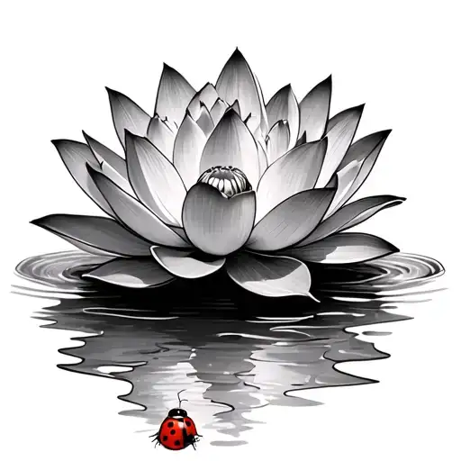 Bird's Eye View Of A Water Lotus With Ladybug In Center