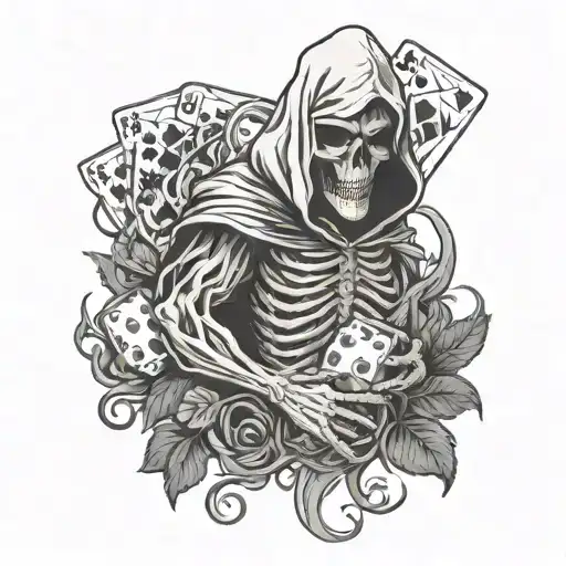 Reaper With Poker Cards Surrounded With Vines Growing