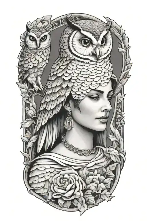 Athena Smiling With Owl Perched