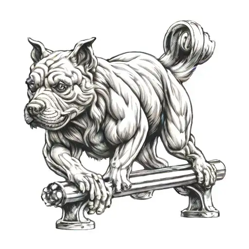 Create A Tattoo Of A Muscular Dog Doing A Workout Routine At The Gym