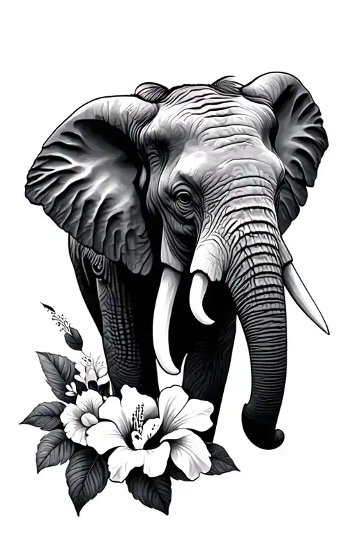Elephant Head With Hibiscus Flowers