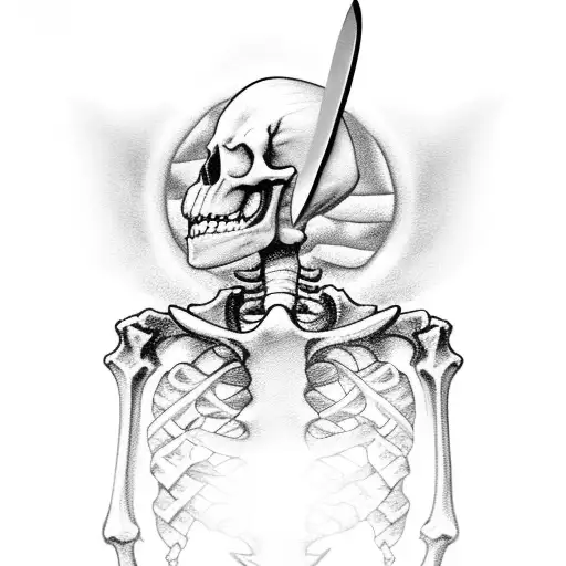Smiling Skeleton With Swords Going Through Him Looking At A Butterfly On His Finger