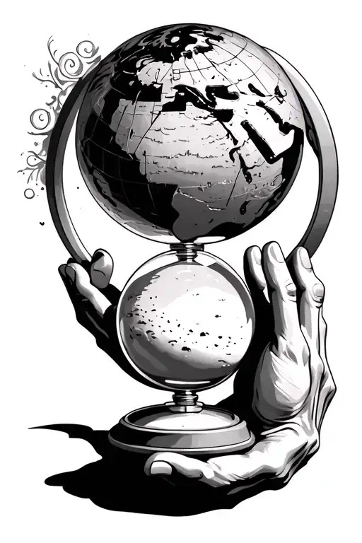 Globe In Hands With A Sand Timer Time Running