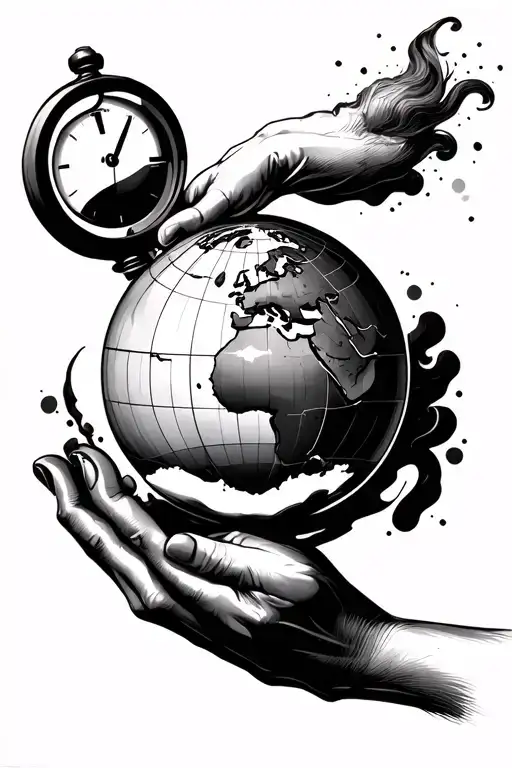 Globe In Hands With A Sand Timer Running Away