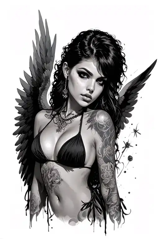 A Female Gothic Angel With A Bikini On