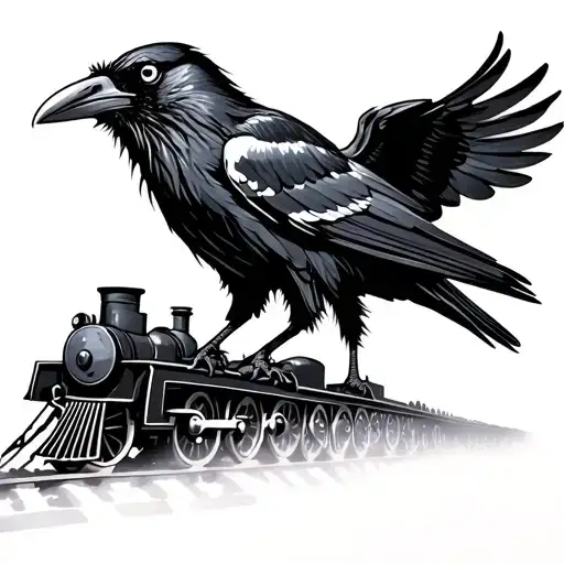 Raven On Steam Train Running