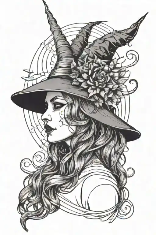 Something Witchy Linear Line Tattoo Design
