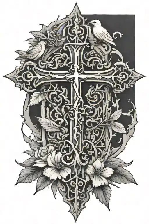 Cross With Doves And Crown Of Thorns