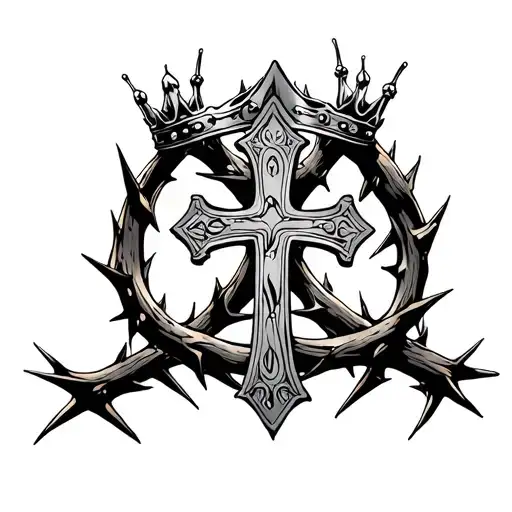 Cross With Crown On Thorns Wrapping Around The Arm
