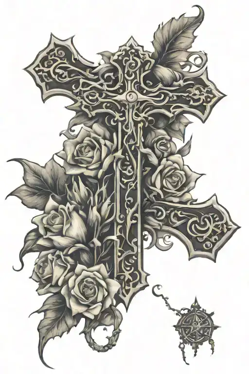 Christian Cross With Thorns And Flowers Growing