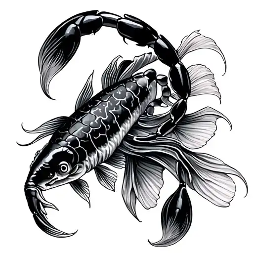Scorpion And Koi Fish Swimming