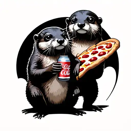 Otters In Space With A Pizza And Diet Coke In Hand