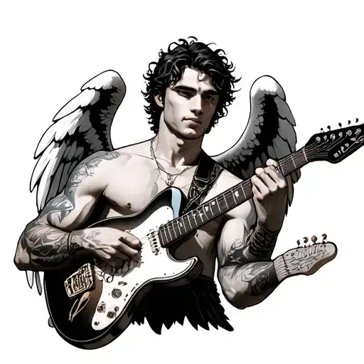 A Male Angel Holding A Guitar With Natanael Cano