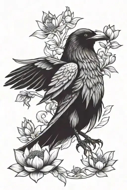 Wisdom Crow Raven Lotus