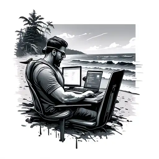 A Spray Paint Art Inspired Design Of A Software Engineer Coding On A Beach In Maine