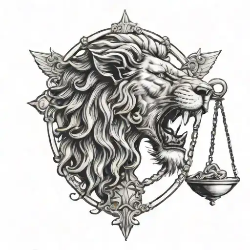Lion Head Biting Scales Of Justice