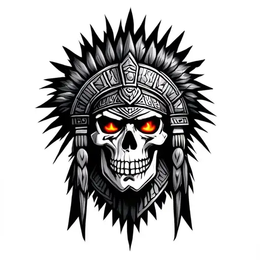 Aztec Warrior In Skull Form With Fire Eyes