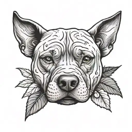 Pitt Bull Face Inside A Circle With Holly Flowers Beneath Its Face