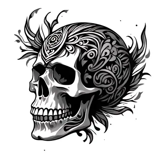 Skull Surrounded Tribal Patterns