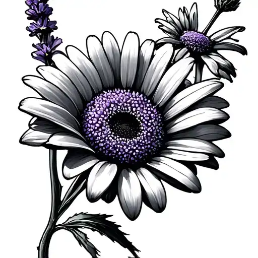Single Stem Lavendar Entwined With Single Stem African Daisy