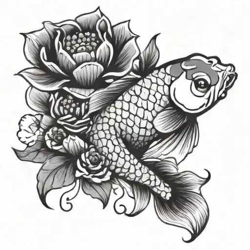 Koi Fish With Poppy Flowers