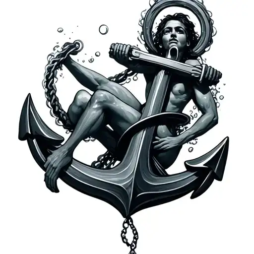 Person Being Pulled Underwater By An Anchor Connected