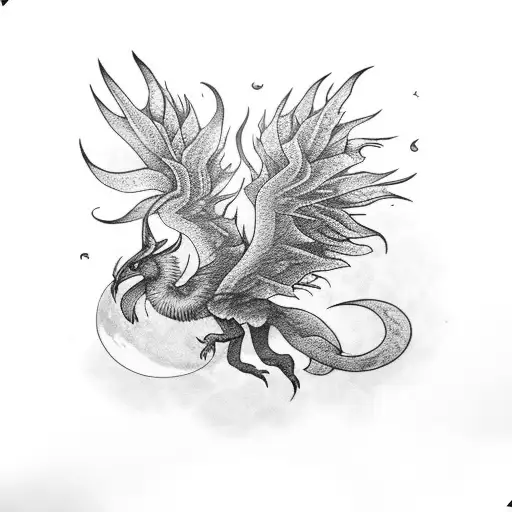 Moon With Pheonix With Preying Mantis