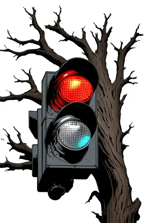 Traffic Light Hanging From Dead Tree