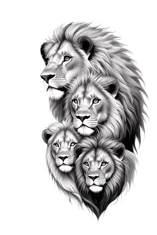 A Family Tatto With Lions And Girl Lion And Boy Lion