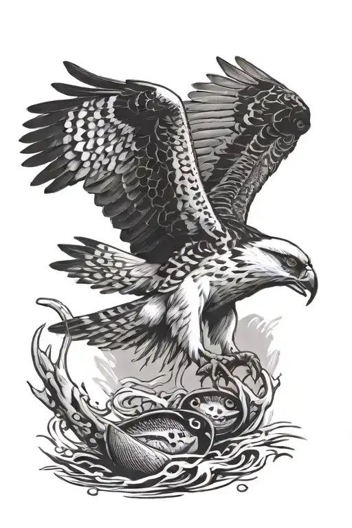 Osprey Bird Of Prey Catching A Small Arctic Grayling Fish