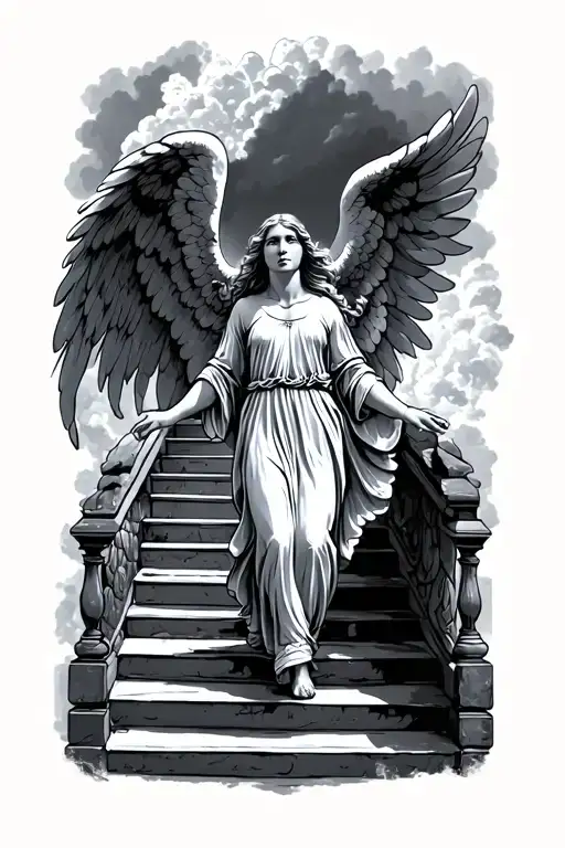 Angel Walking Up Stairway To Heaven