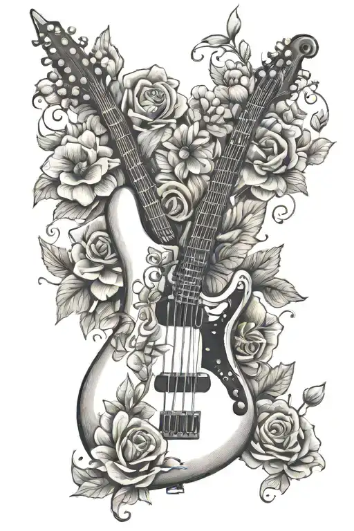 Bass Guitar With Flowers Growing
