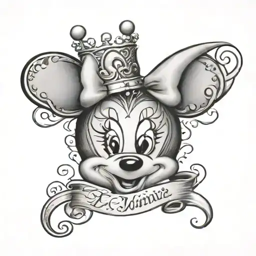 Minnie The Name In Cursive With A Little Heart And A Queen Crown But Not The Mouse Minnie