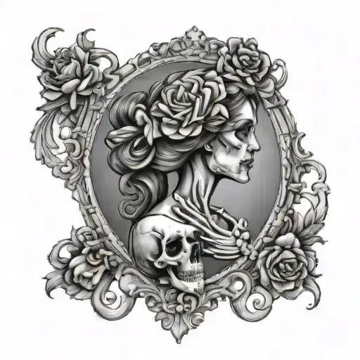 Female Skeleton Cameo With Victorian Frame