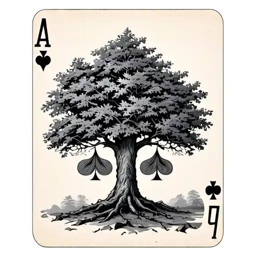 3 Playing Cards With Oak Tree In The Middle