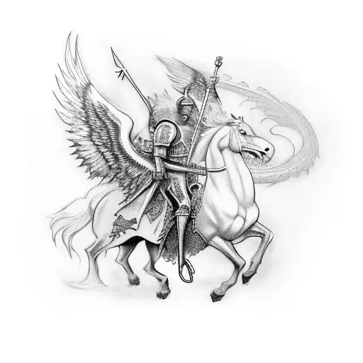 Tattoo Angel Michael And Under Him Saint George On His Horse Fighting With The Dragon