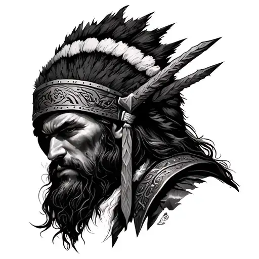 Viking Warrior With Headdress Being Worn