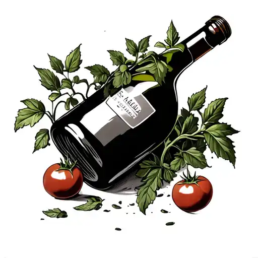 Vintage Wine Bottle With Tomato Plant Coming Out Of It