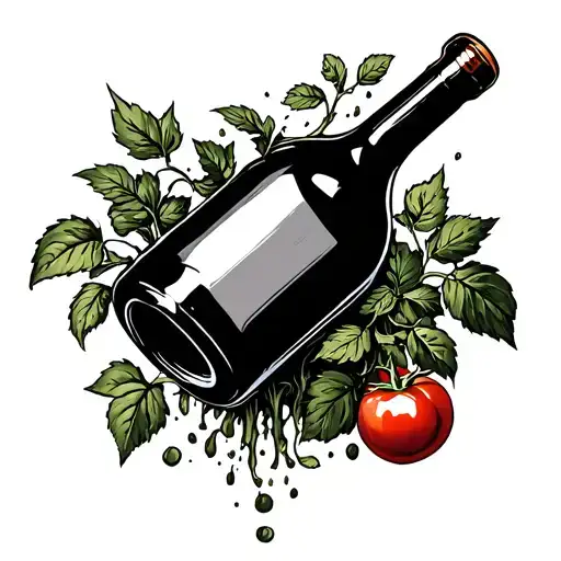 Vintage Wine Bottle With Tomato Plant Coming Out Of It