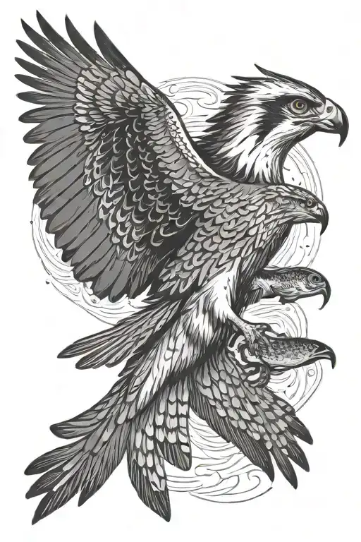 Osprey Bird Of Prey Flying And Catching A Small Arctic Grayling Fish In Its Talons