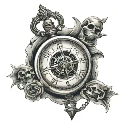 Compass Pocket Watch Skulls Lighthouse