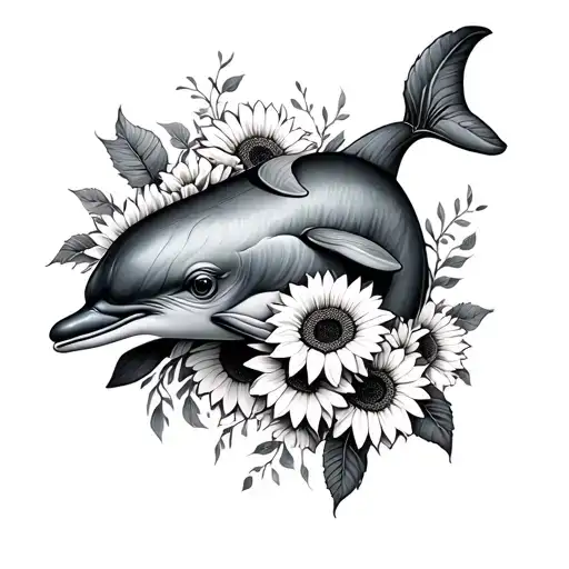 Vines Wrapped Around A Dolphin Made Of Sunflowers