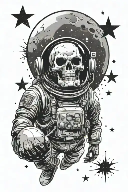 Comic Skull In An Astronaut Mask In Space Surrounded By Stars And The Moon