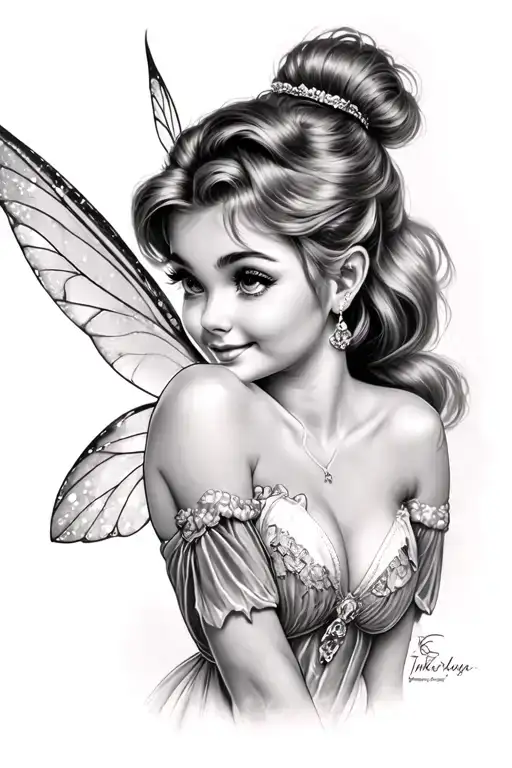 Tinker Bell As A Pinup Tattoo Design Realistic Portrait