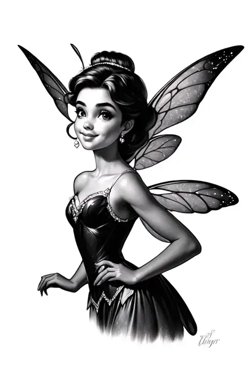 Tinker Bell As An Adult Pinup Tattoo Design Realistic Portrait