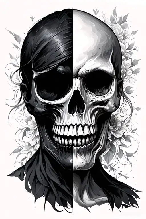 Half Skull Half Human Face