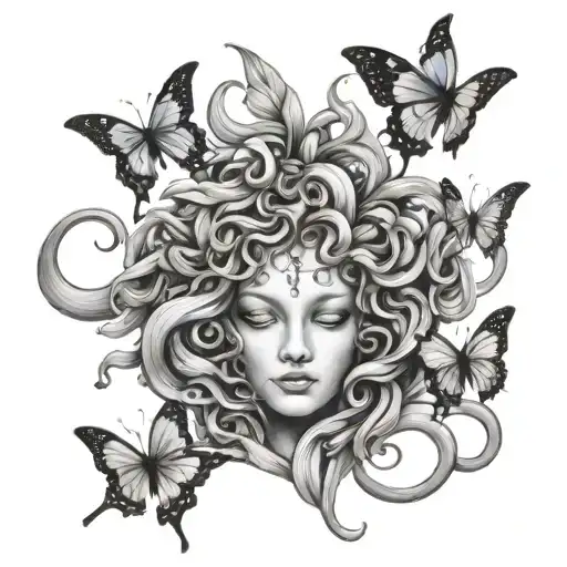 Medusa Surrounded With Butterflies