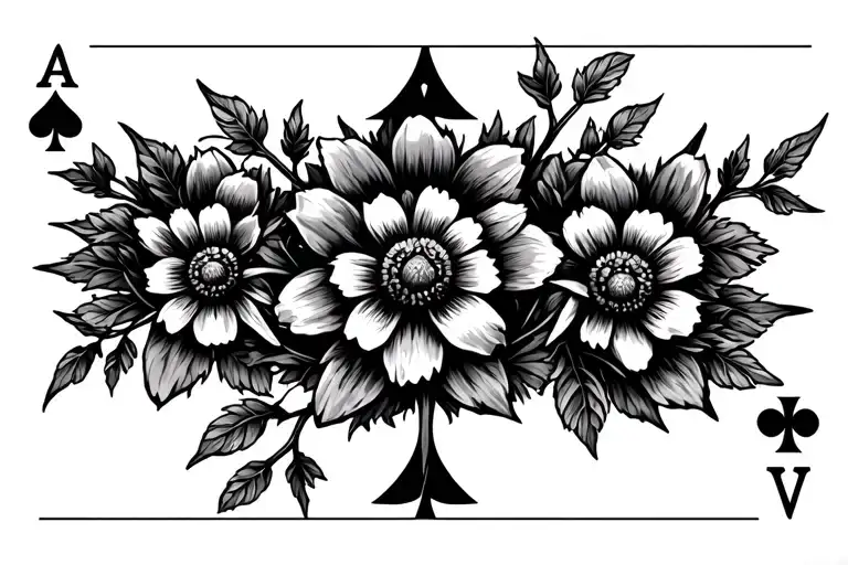 Playing Card Barbed Wire And Wild Flowers