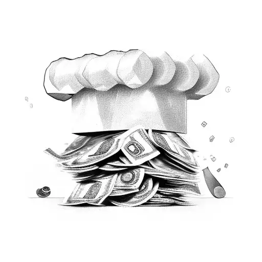 A Stack Of Money With A Chef's Knife And A Construction Hammer Crossed Over It