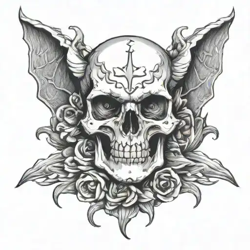 Pale Petite Sexy Woman Demon With Her Feet Soles Resting On Top Of A Skull